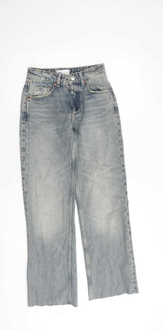 Zara Womens Blue Cotton Straight Jeans Size 4 Regular Zip