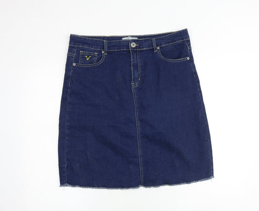 Voi Jeans Womens Blue Cotton A-Line Skirt Size 16 Zip