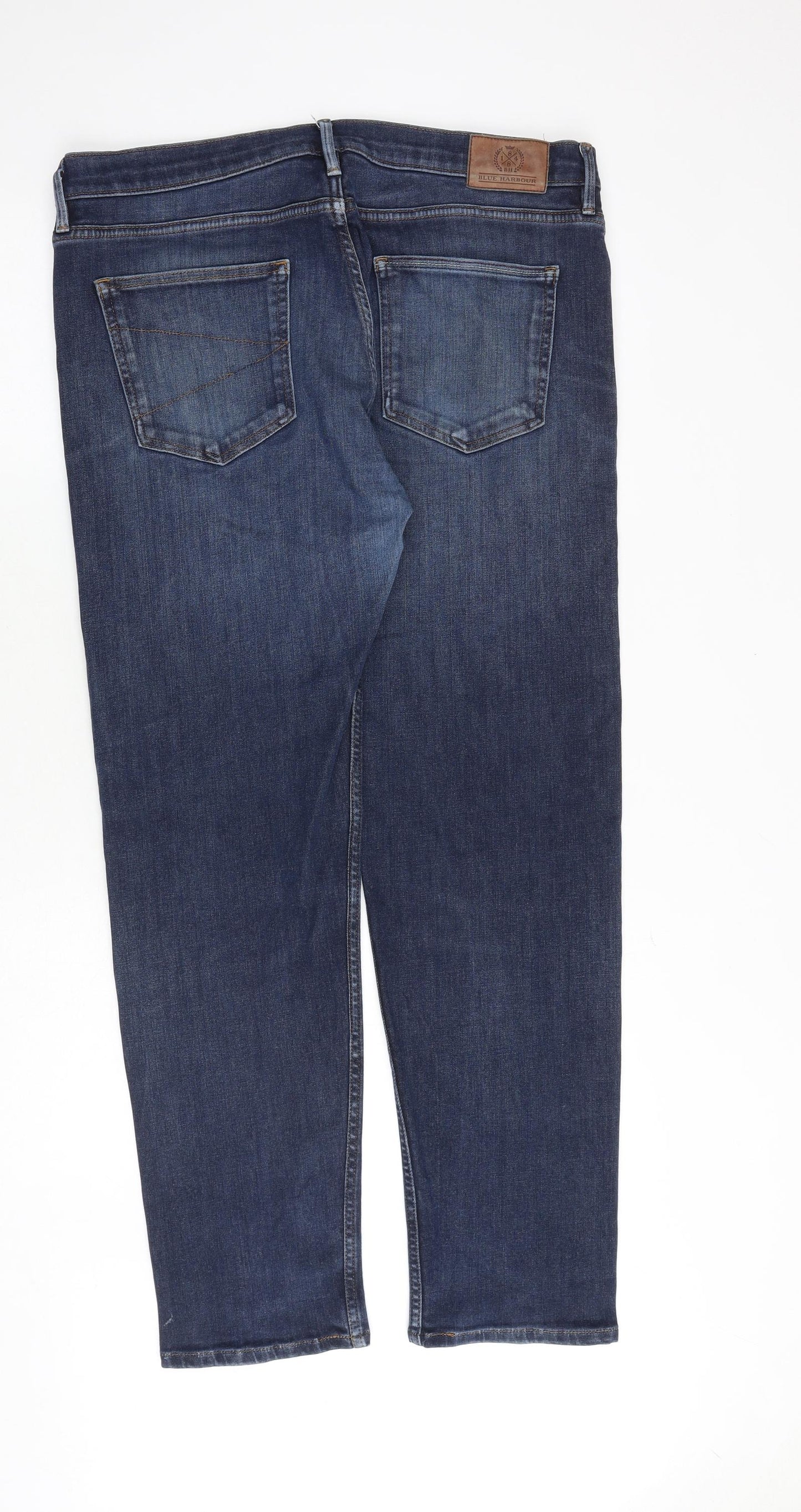 Marks and Spencer Mens Blue Cotton Straight Jeans Size 36 in L32 in Regular Zip