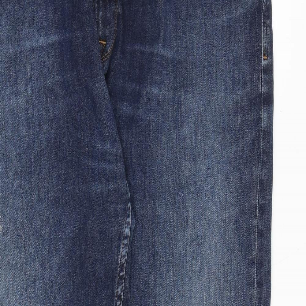 Marks and Spencer Mens Blue Cotton Straight Jeans Size 36 in L32 in Regular Zip