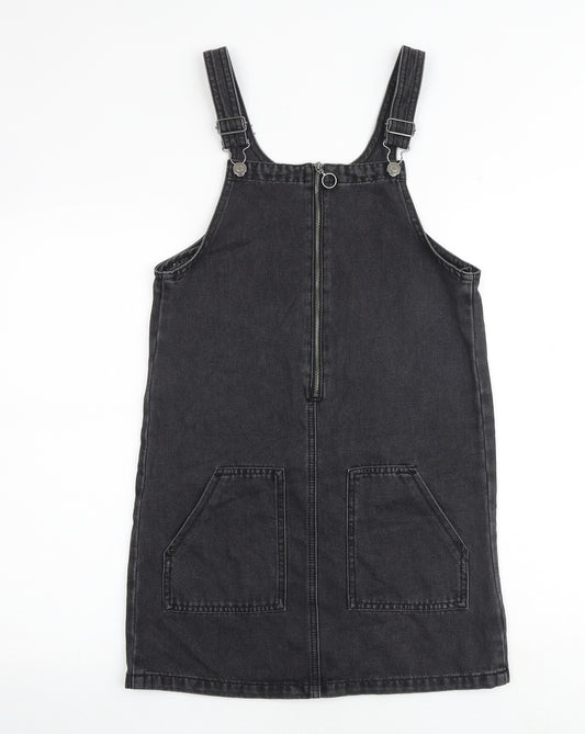 Nutmeg Girls Grey Cotton Pinafore/Dungaree Dress Size 12-13 Years Square Neck Buckle