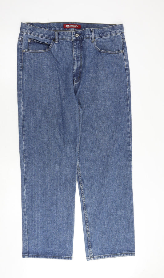 Smith & Jones Mens Blue Cotton Straight Jeans Size 38 in Regular Zip