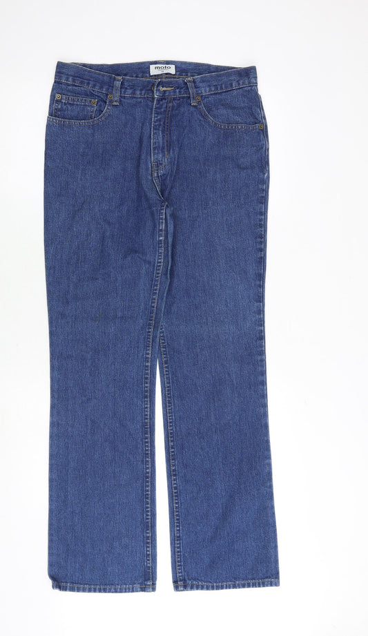 Moto Jeans Womens Blue Cotton Straight Jeans Size 12 Regular Zip