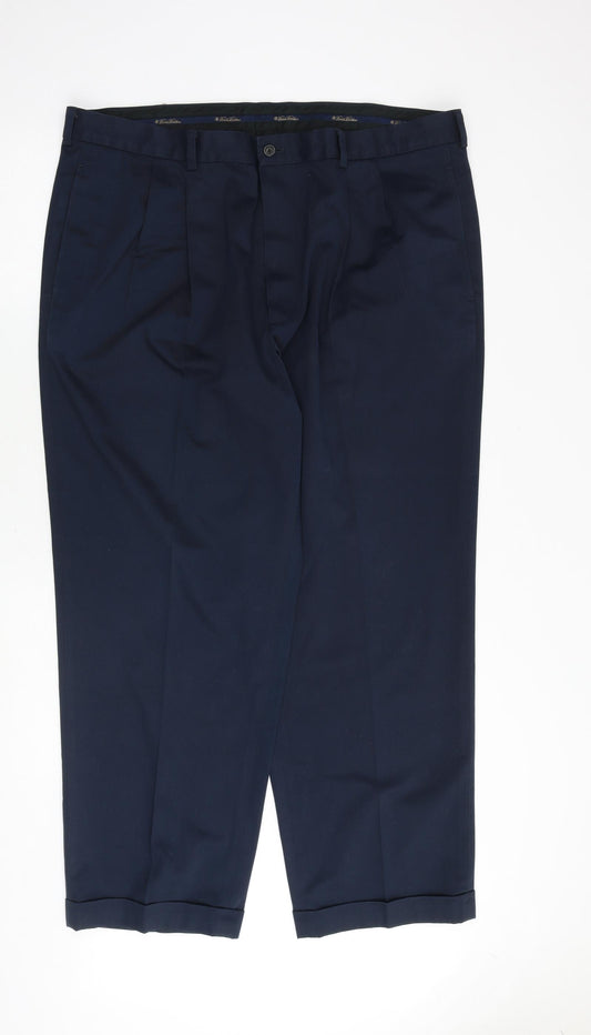 Brooks Brothers Mens Blue Cotton Dress Pants Trousers Size 42 in L30 in Regular Zip