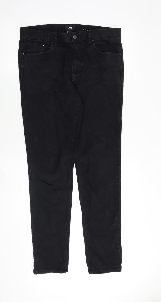 H&M Mens Black Cotton Skinny Jeans Size 33 in Slim Zip