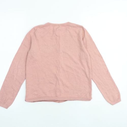 H&M Girls Pink Round Neck 100% Cotton Cardigan Jumper Size 9-10 Years Button