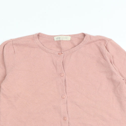 H&M Girls Pink Round Neck 100% Cotton Cardigan Jumper Size 9-10 Years Button