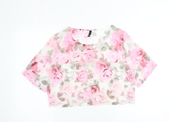 H&M Womens Multicoloured Floral Polyester Cropped Blouse Size 12 Round Neck