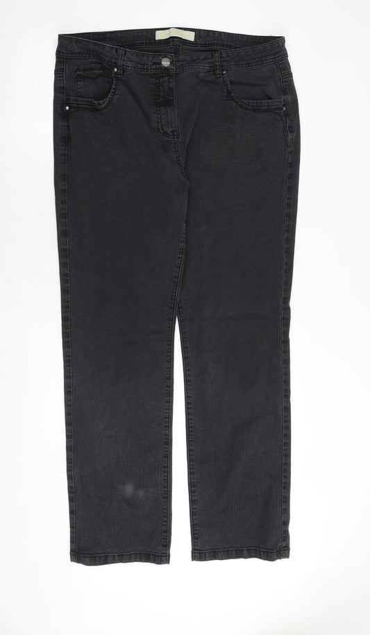 TU Womens Grey Cotton Straight Jeans Size 18 Regular Zip