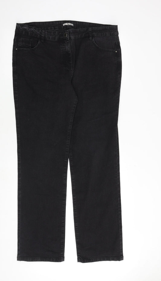 TU Womens Black Cotton Straight Jeans Size 18 Regular Zip