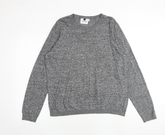 Topman Mens Grey Round Neck Cotton Pullover Jumper Size L Long Sleeve