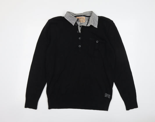 NEXT Mens Black Collared Cotton Pullover Jumper Size L Long Sleeve