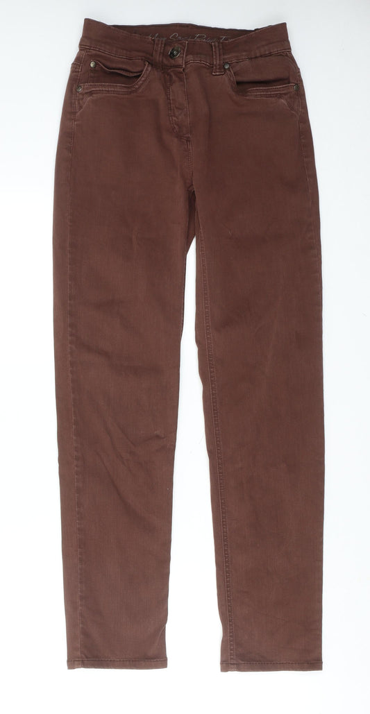 Magic Womens Brown Cotton Straight Jeans Size 10 Regular Zip