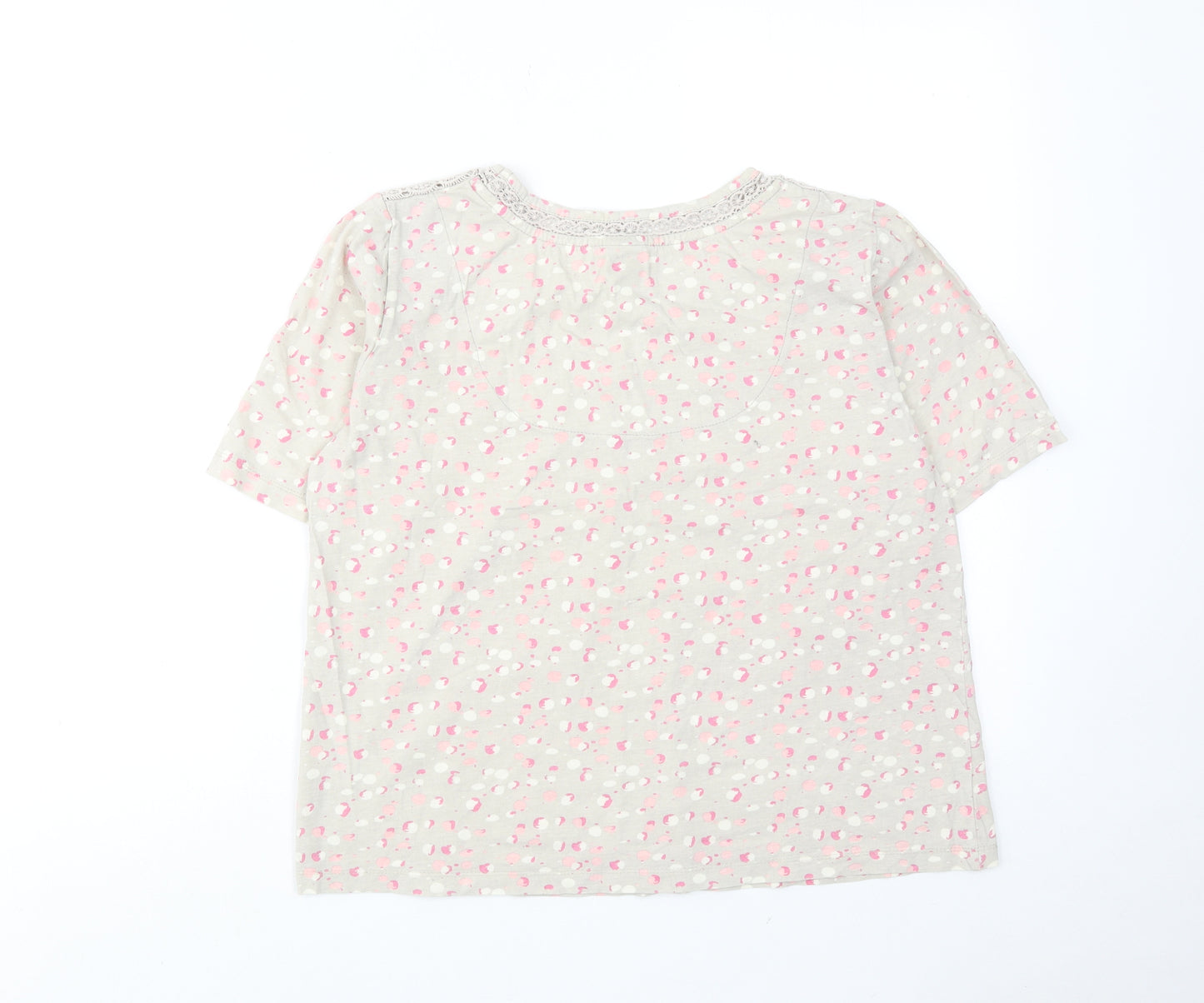 Amber Womens Multicoloured Geometric Cotton Basic T-Shirt Size 12 V-Neck - Crochet Detail