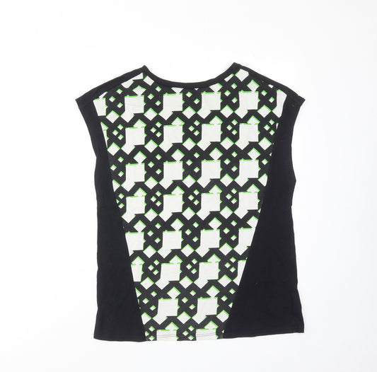 PeterPilotto Womens Black Geometric Cotton Basic T-Shirt Size XS Boat Neck