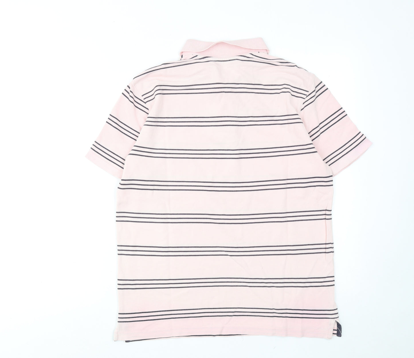 Marks and Spencer Mens Pink Striped Cotton Polo Size M Collared Button