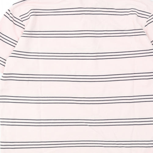 Marks and Spencer Mens Pink Striped Cotton Polo Size M Collared Button
