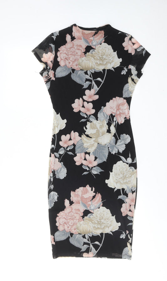 Fashion Nova Womens Black Floral Polyester Shift Size M Round Neck Pullover