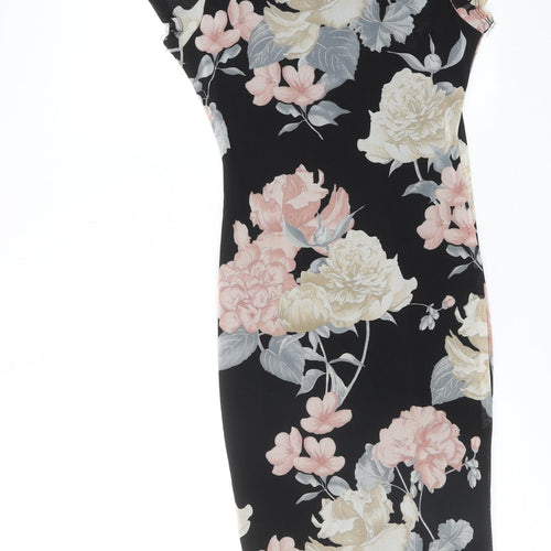 Fashion Nova Womens Black Floral Polyester Shift Size M Round Neck Pullover