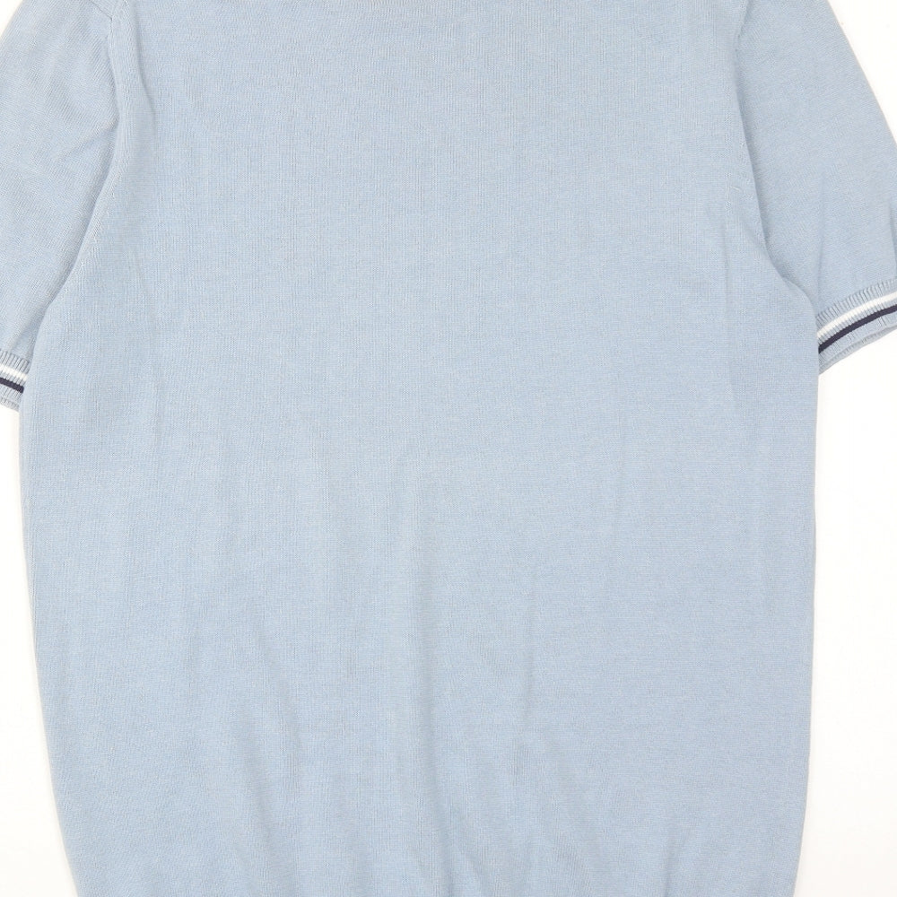 Common People Mens Blue Round Neck Cotton Pullover Jumper Size M Short Sleeve