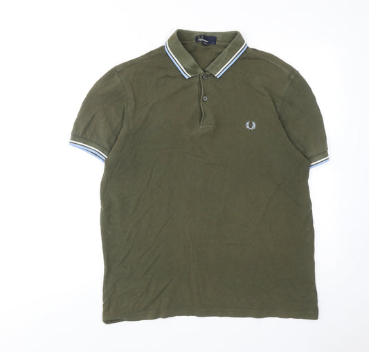 Fred Perry Mens Green Cotton Polo Size L Collared Button