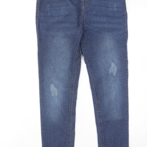 Denim & Co. Girls Blue Cotton Skinny Jeans Size 13-14 Years Regular Pullover - Distressed