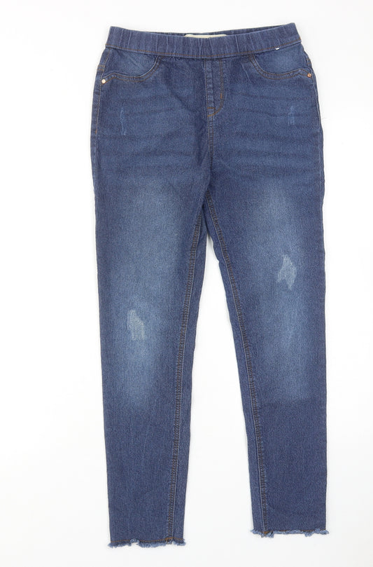 Denim & Co. Girls Blue Cotton Skinny Jeans Size 13-14 Years Regular Pullover - Distressed