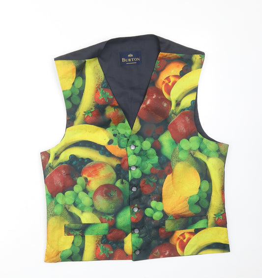 Burton Mens Multicoloured Geometric Polyester Jacket Suit Waistcoat Size M Regular - Fruit Pattern