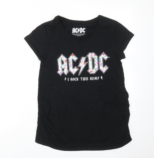 acdc Womens Black Cotton Basic T-Shirt Size S Round Neck - AC DC