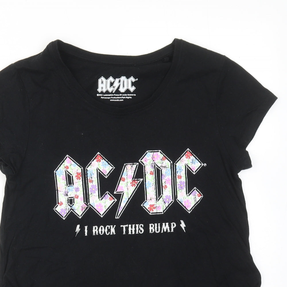 acdc Womens Black Cotton Basic T-Shirt Size S Round Neck - AC DC