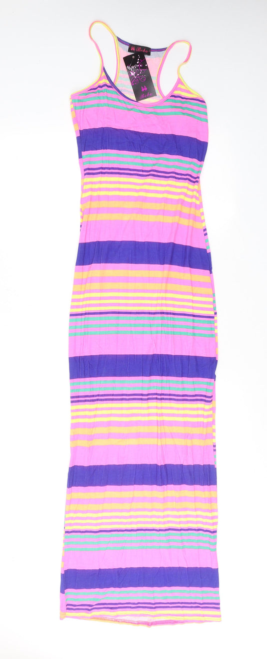 Bebo Womens Multicoloured Striped Polyester Maxi Size S Round Neck Pullover