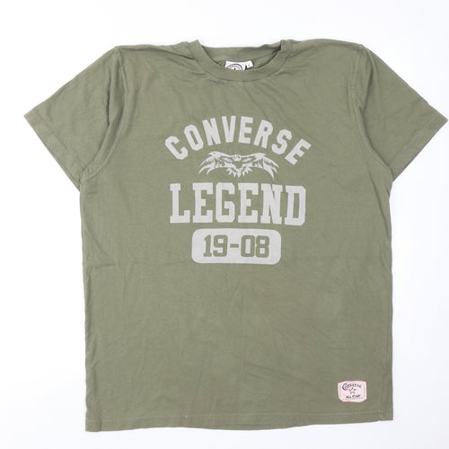 Converse Mens Green Cotton T-Shirt Size L Round Neck - Converse Legend 19-08