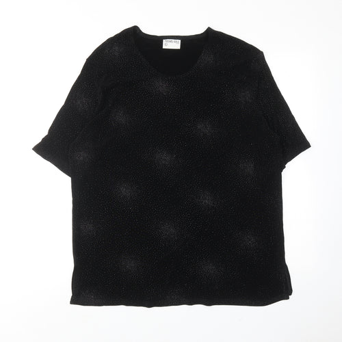 Michael Gold Womens Black Geometric Acetate Basic T-Shirt Size L Round Neck