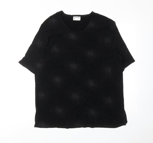 Michael Gold Womens Black Geometric Acetate Basic T-Shirt Size L Round Neck