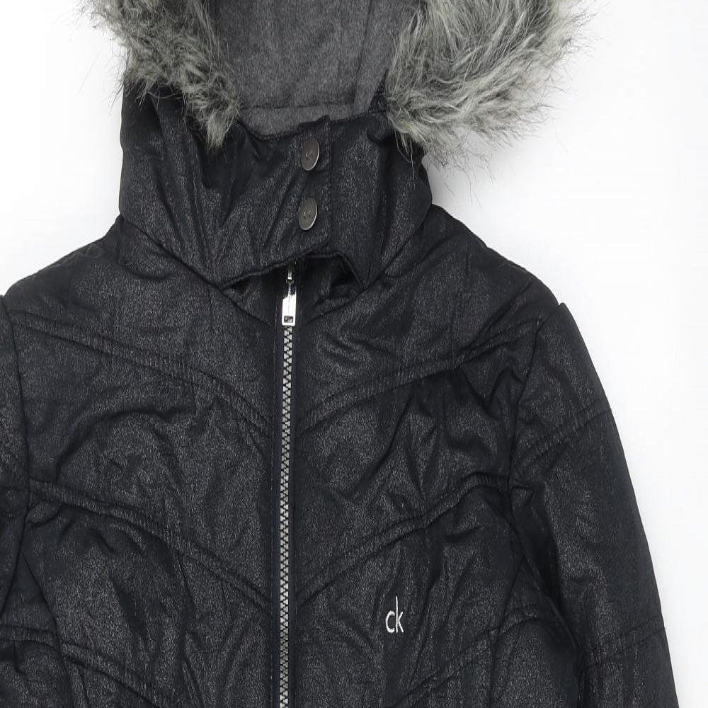 Calvin Klein Womens Black Overcoat Coat Size 12 Zip