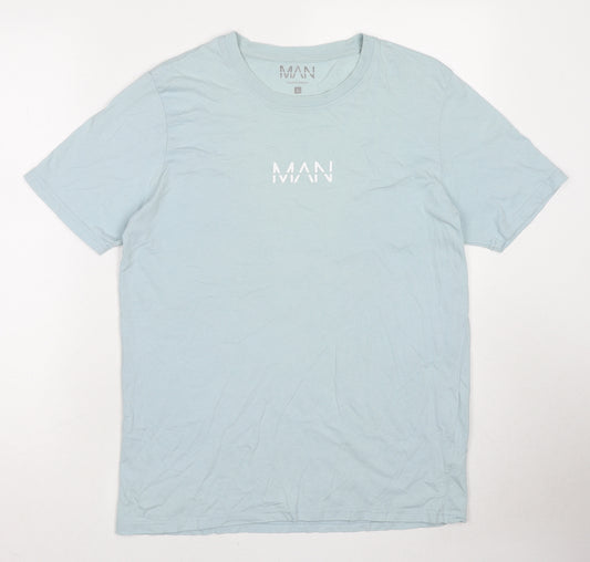 Boohoo Mens Blue Cotton T-Shirt Size L Round Neck - MAN