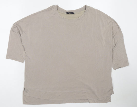 Marks and Spencer Womens Beige Modal Basic T-Shirt Size 14 Crew Neck