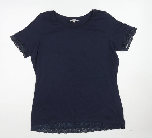 Pebble Bay Womens Blue Cotton Basic T-Shirt Size 14 Boat Neck - Lace Trim