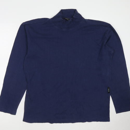 Mexx Mens Blue Mock Neck Cotton Pullover Jumper Size XL Long Sleeve