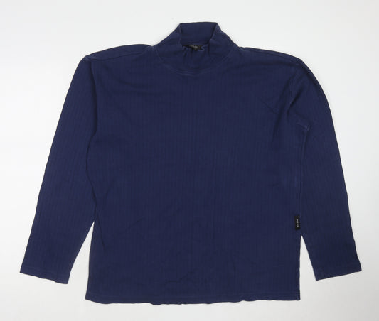 Mexx Mens Blue Mock Neck Cotton Pullover Jumper Size XL Long Sleeve