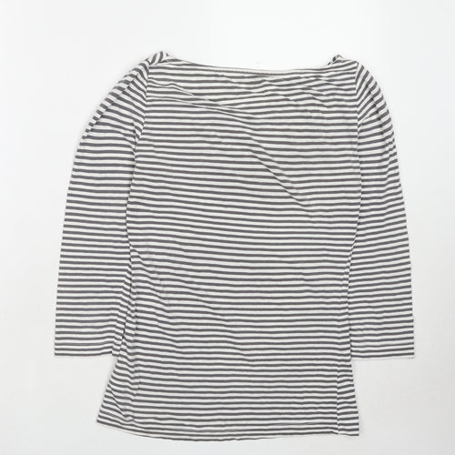 H&M Womens Grey Striped Cotton Basic T-Shirt Size S Boat Neck