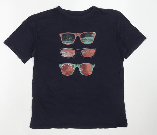 Gap Boys Blue Cotton Basic T-Shirt Size 13 Years Round Neck Pullover - Sun Glasses