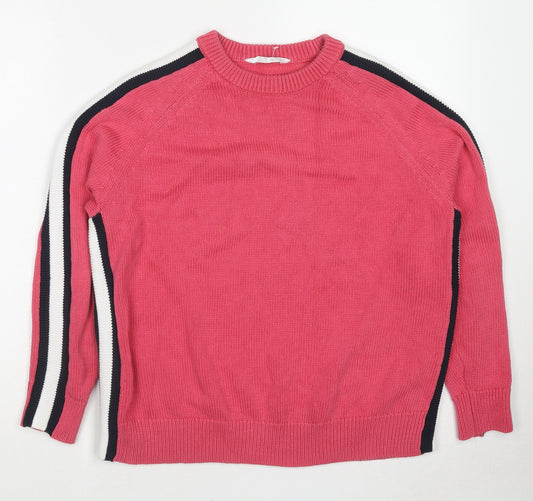 GOODMOVE Womens Pink Round Neck Cotton Pullover Jumper Size M