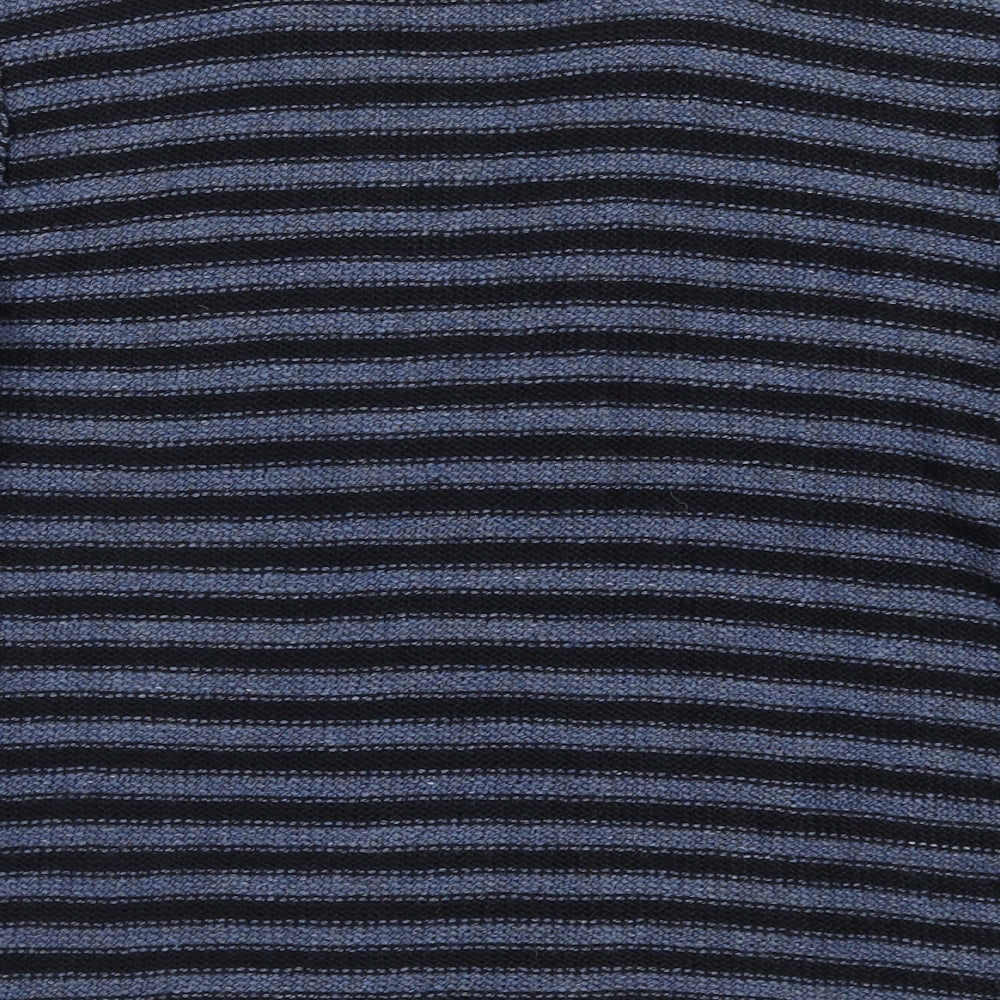 Per Una Womens Blue V-Neck Striped Acrylic Full Zip Jumper Size L