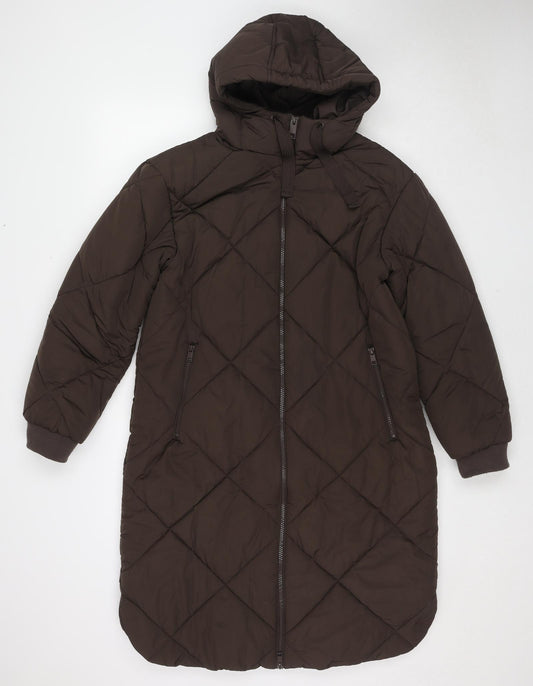 Marks and Spencer Womens Brown Quilted Coat Size 12 Zip