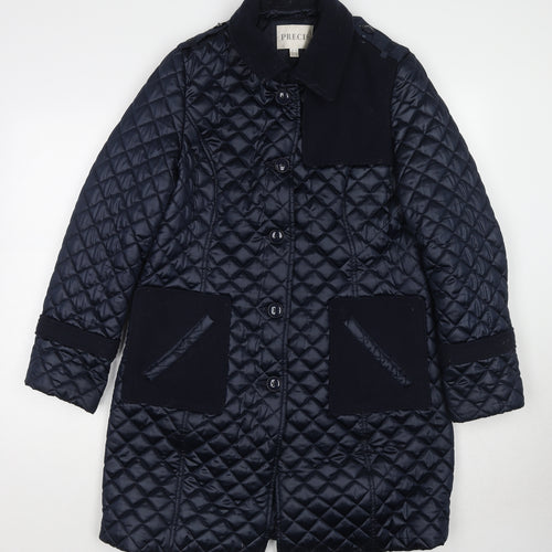 Precis Womens Blue Quilted Coat Size 12 Button