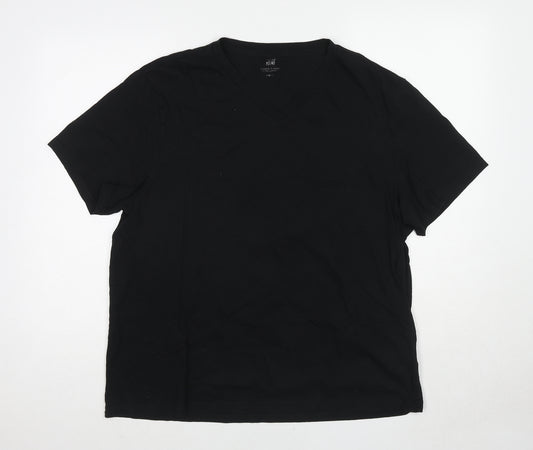 H&M Mens Black Cotton T-Shirt Size XL V-Neck