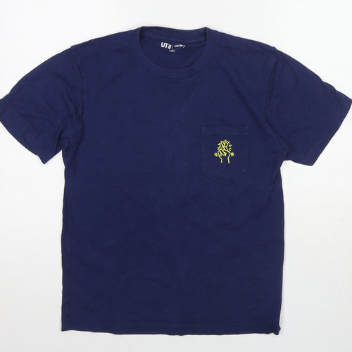 Uniqlo Womens Blue Cotton Basic T-Shirt Size XS Round Neck - Keith Haring