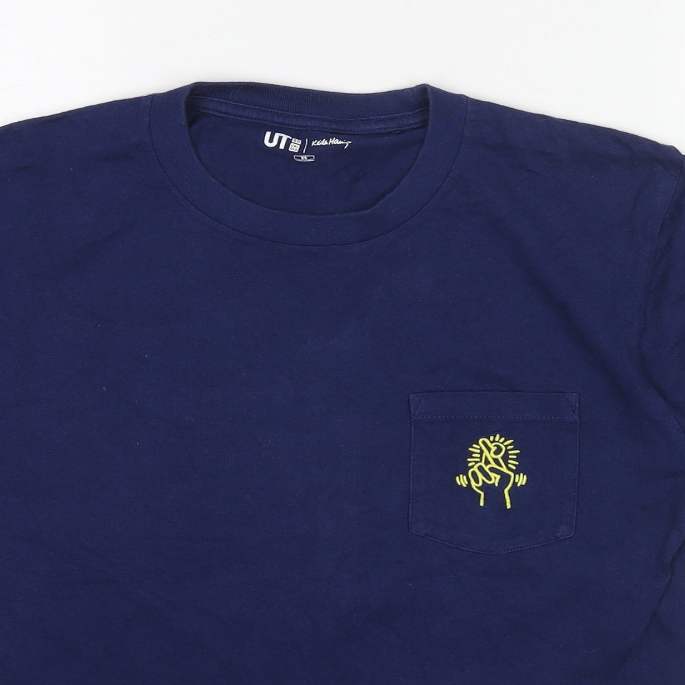 Uniqlo Womens Blue Cotton Basic T-Shirt Size XS Round Neck - Keith Haring