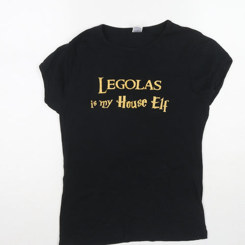 Bella Womens Black Cotton Basic T-Shirt Size M Round Neck - Legolas Is My House Elf